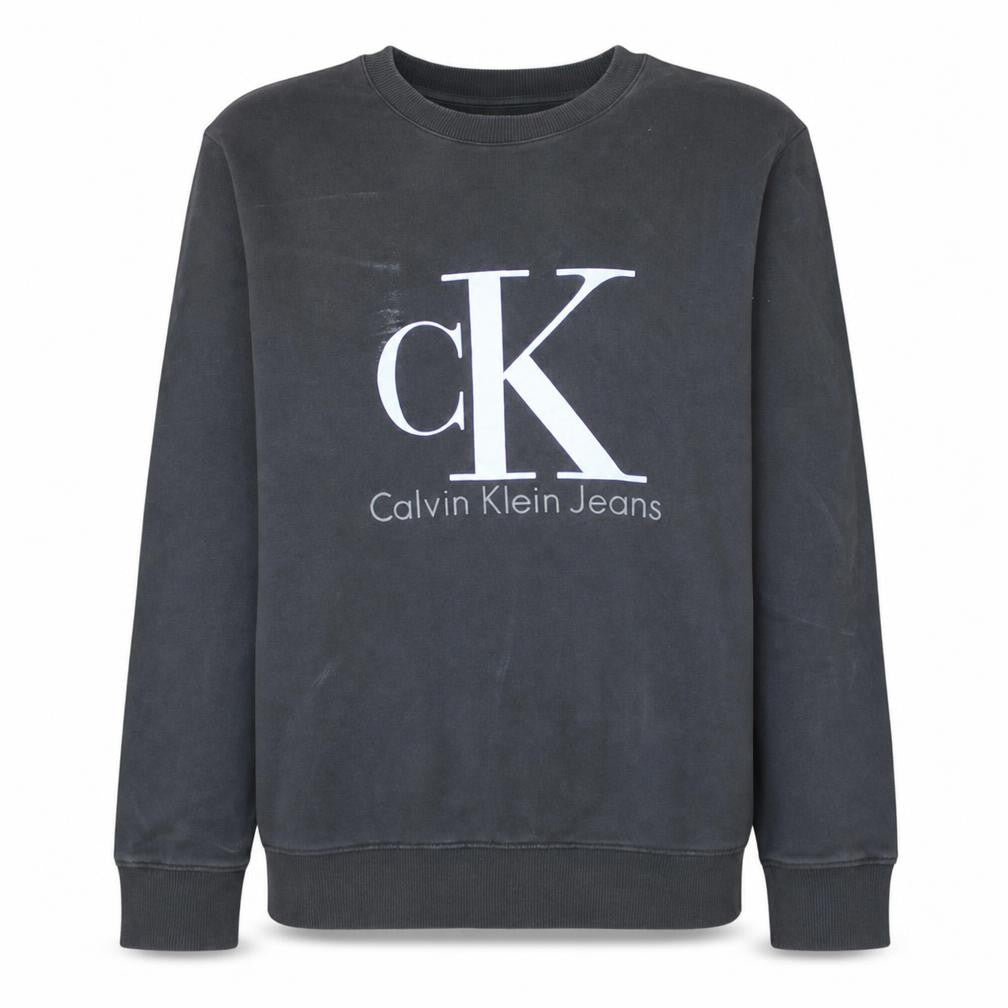 Front view of Calvin Klein Jeans Men's Black Crew Neck Logo Sweatshirt M