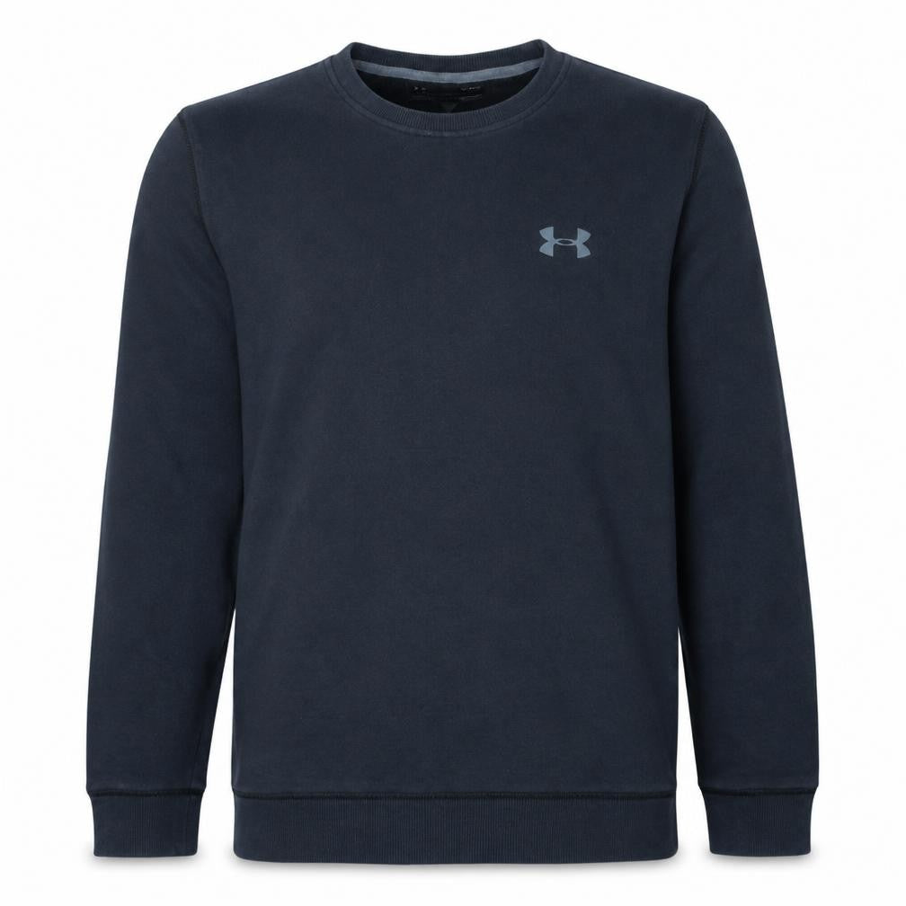 Front view of Under Armour men’s black fitted crew neck long sleeve sweatshirt l