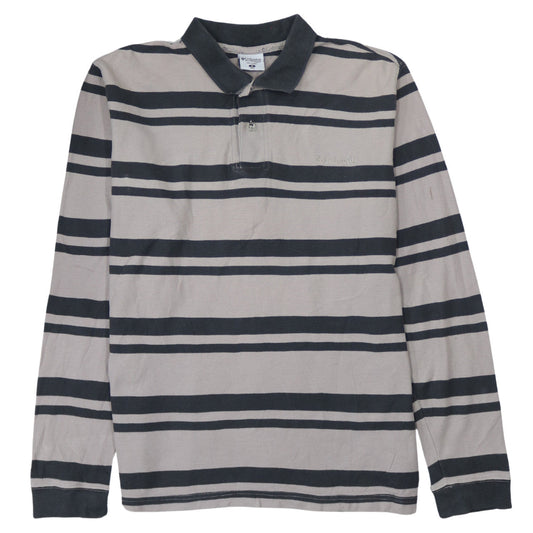 Columbia Men's Beige Striped Long Sleeve Polo Shirt Size M