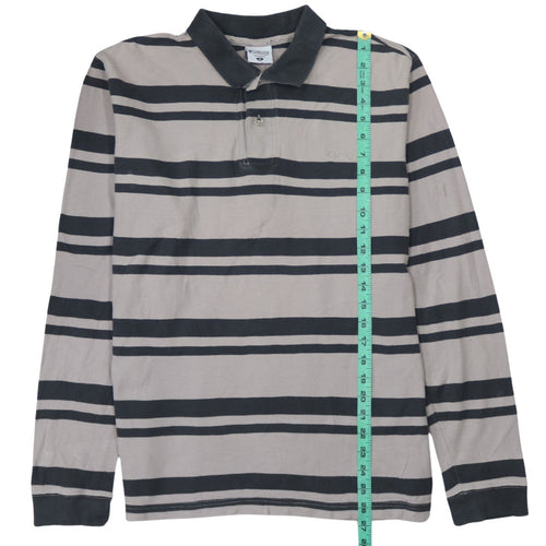 Columbia Men's Beige Striped Long Sleeve Polo Shirt Size M