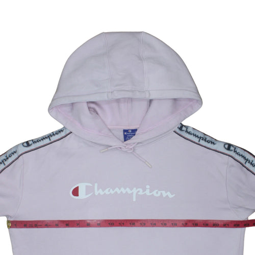 Champion Womens Light Pink Pullover Hoodie Large Cotton Logo Trim