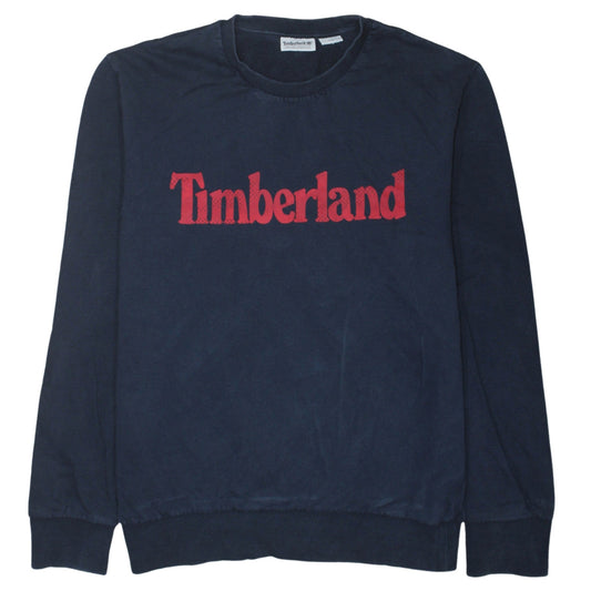 Timberland Men's Blue Logo Pullover Sweatshirt L Cotton Crew Neck