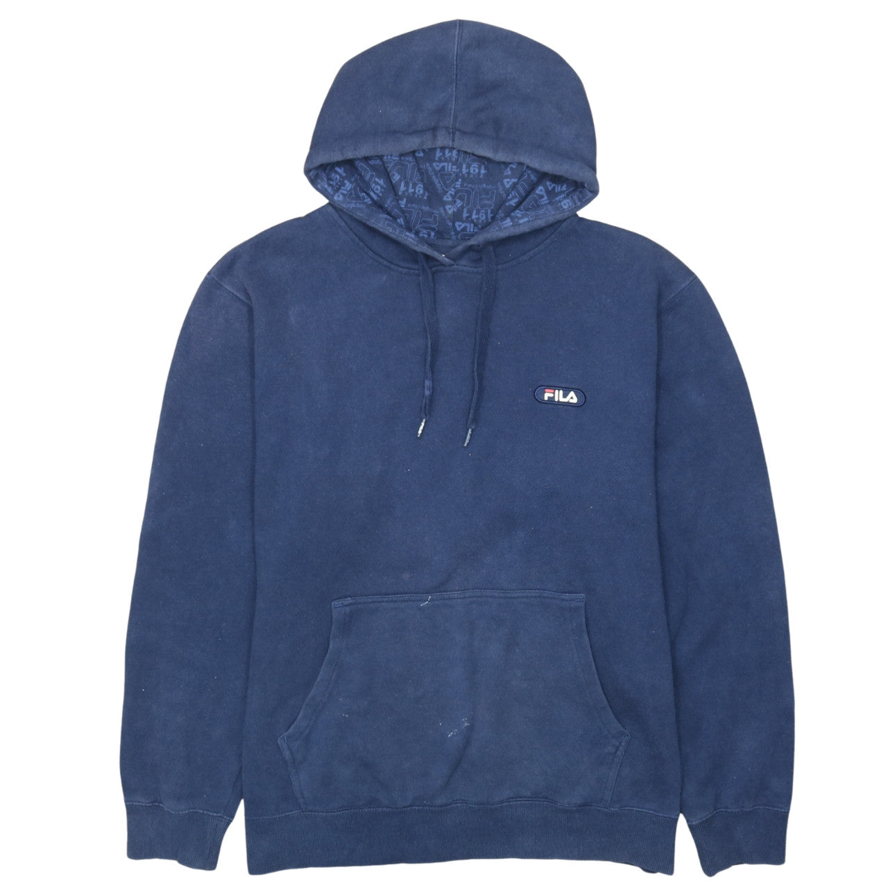FILA Mens Blue Pullover Hoodie Size L Logo Sports Fleece
