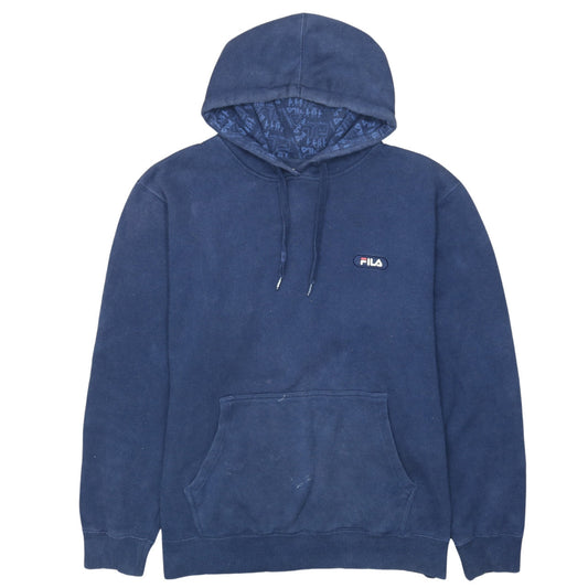 FILA Mens Blue Pullover Hoodie Size L Logo Sports Fleece