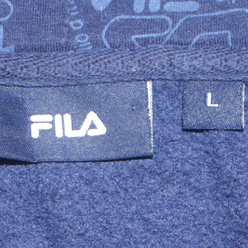 FILA Mens Blue Pullover Hoodie Size L Logo Sports Fleece
