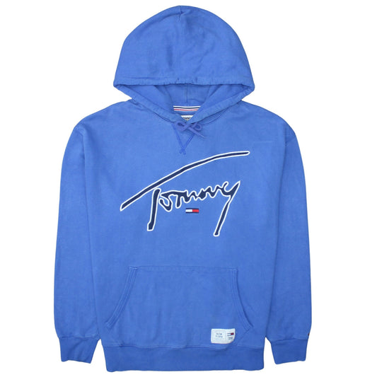 Tommy Jeans Men's Blue Pullover Hoodie L Embroidered Logo Cotton