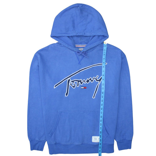Tommy Jeans Men's Blue Pullover Hoodie L Embroidered Logo Cotton