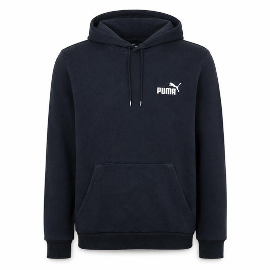 Front view of Puma Men's Black Pullover Hoodie, size S, Fleece Regular Fit