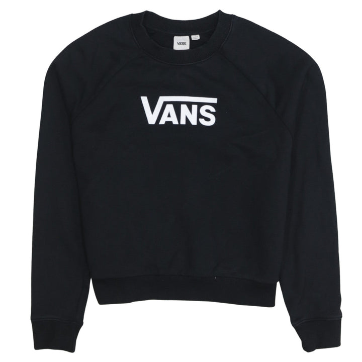 Vans Womens Black Crew Neck Sweatshirt Size S Logo Cotton Pullover