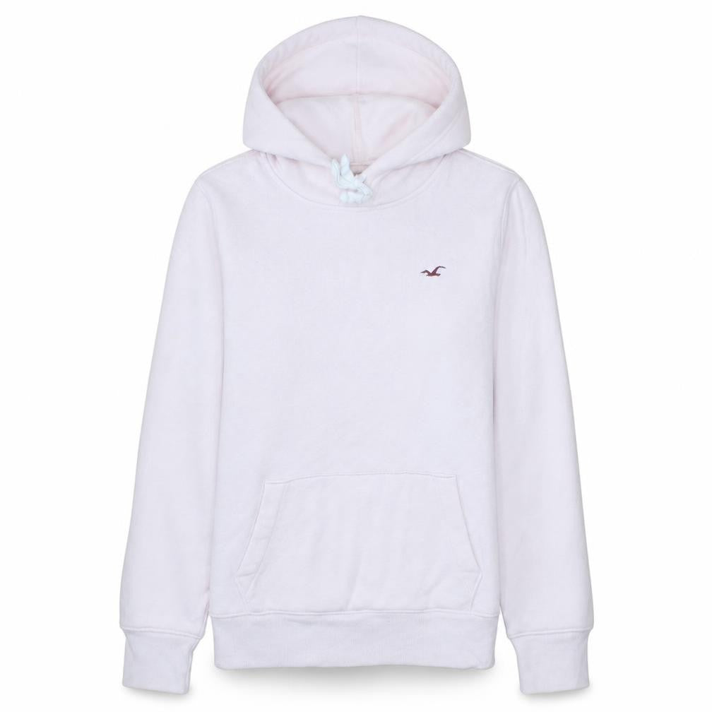 Front view of Hollister women’s white pullover hoodie small cotton blend casual