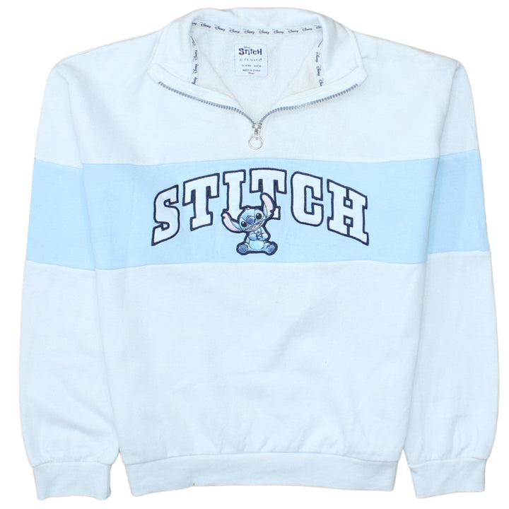 Disney Stitch Girls Blue White 1/4 Zip Sweatshirt 13-14 Years Primark Fleece