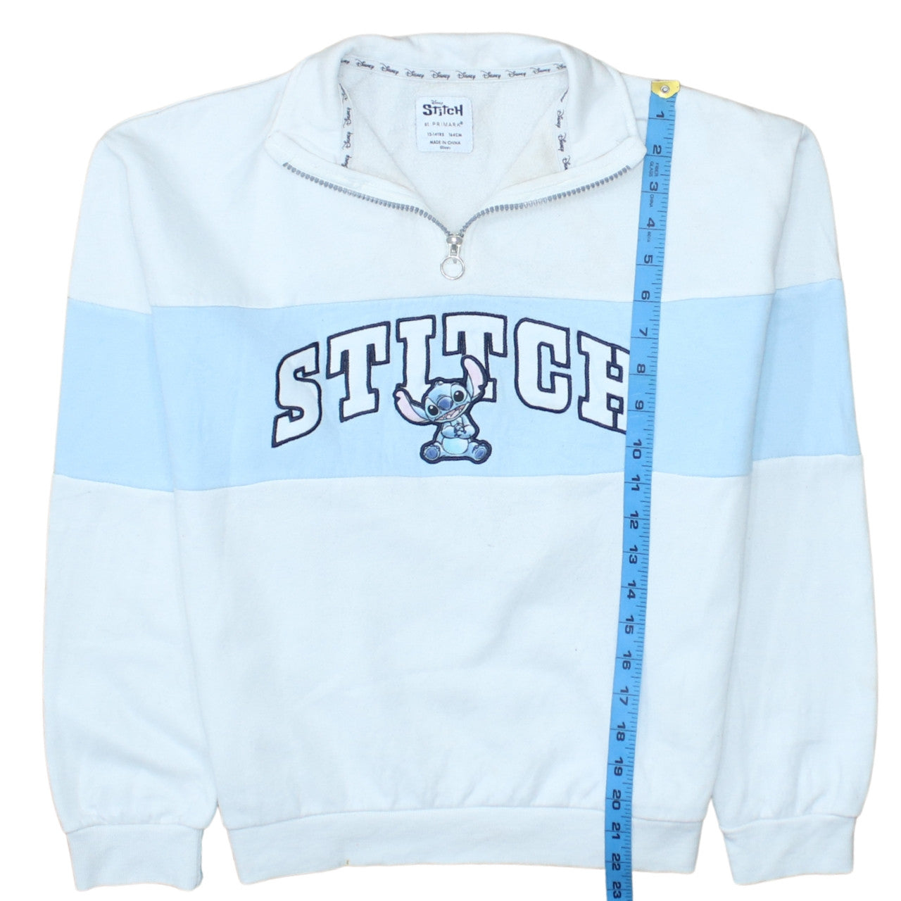 Disney Stitch Girls Blue White 1/4 Zip Sweatshirt 13-14 Years Primark Fleece