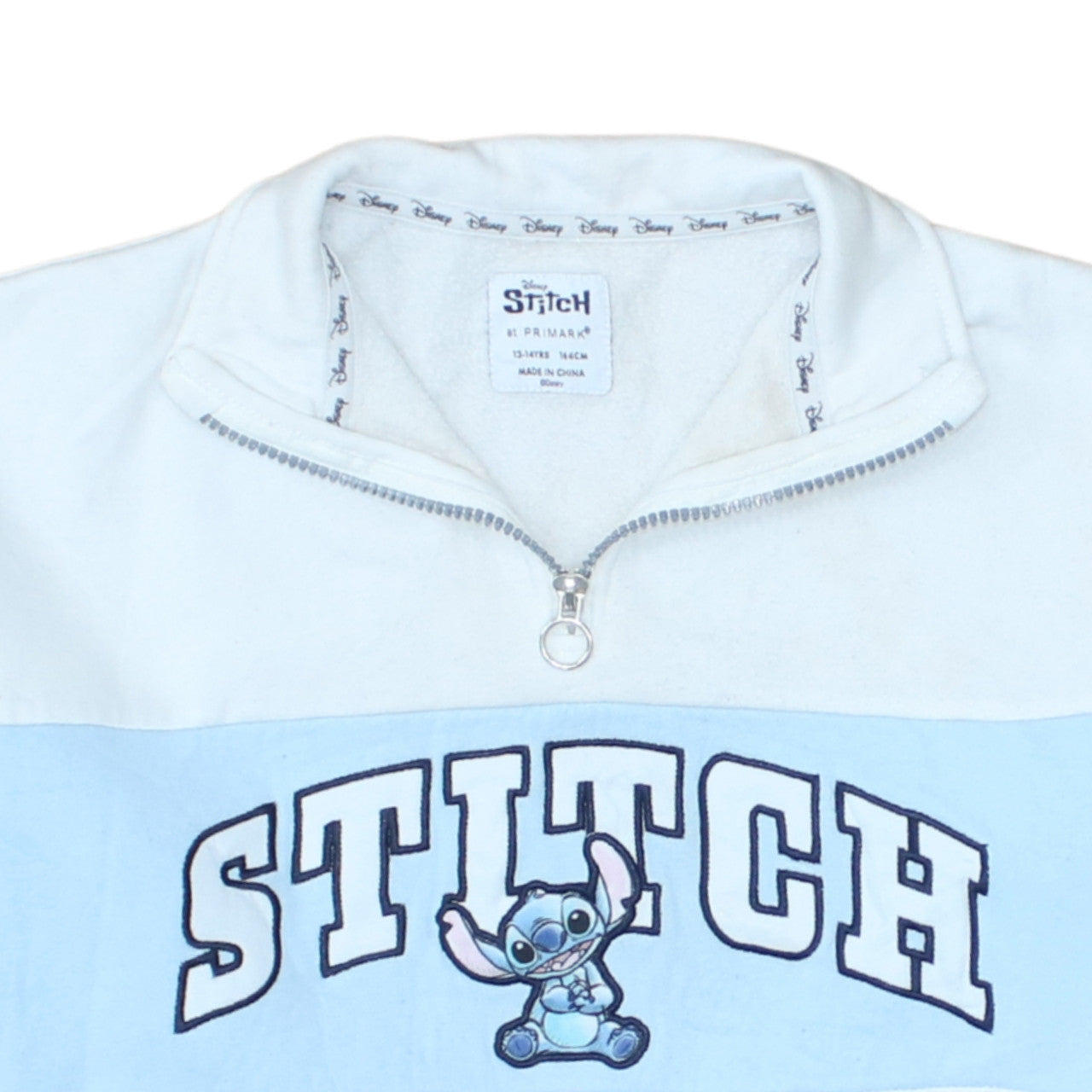 Disney Stitch Girls Blue White 1/4 Zip Sweatshirt 13-14 Years Primark Fleece