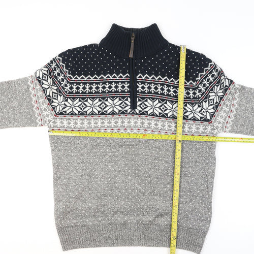 Mantaray Men Grey Fair Isle 1/4 Zip Winter Jumper Size M