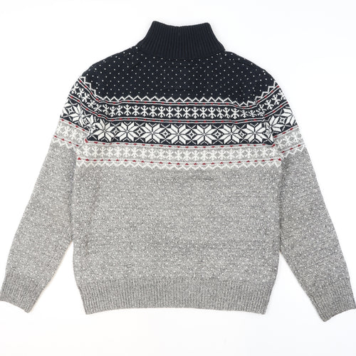 Mantaray Men Grey Fair Isle 1/4 Zip Winter Jumper Size M
