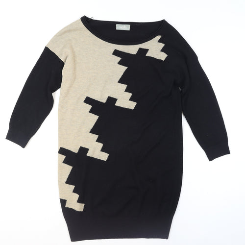 Wallis Women Black Beige Geometric Knit Pullover Jumper S