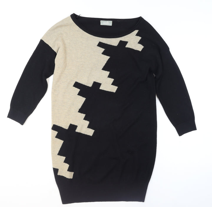 Wallis Women Black Beige Geometric Knit Pullover Jumper S