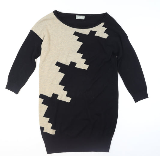 Wallis Women Black Beige Geometric Knit Pullover Jumper S