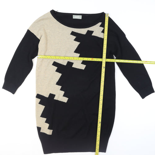 Wallis Women Black Beige Geometric Knit Pullover Jumper S