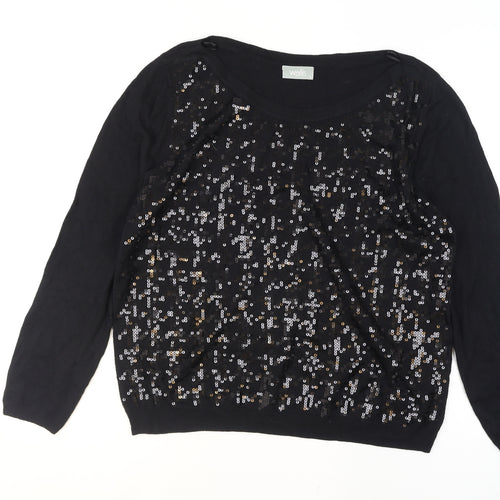Wallis Women's Black Sequin Knit Jumper Size 14