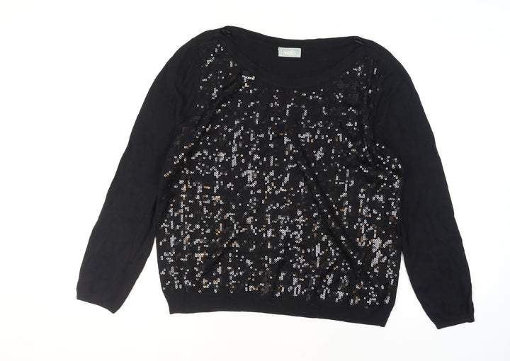 Wallis Women's Black Sequin Knit Jumper Size 14