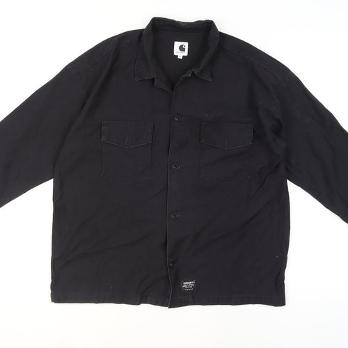 Carhartt Men Black L Long Sleeve Cotton Button-Up Workwear Shirt