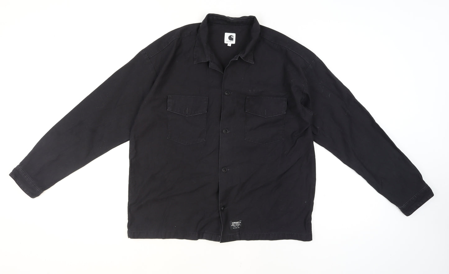 Carhartt Men Black L Long Sleeve Cotton Button-Up Workwear Shirt
