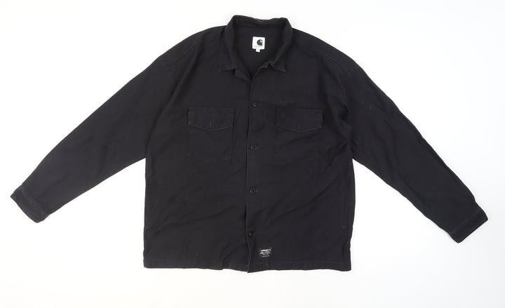 Carhartt Men Black L Long Sleeve Cotton Button-Up Workwear Shirt