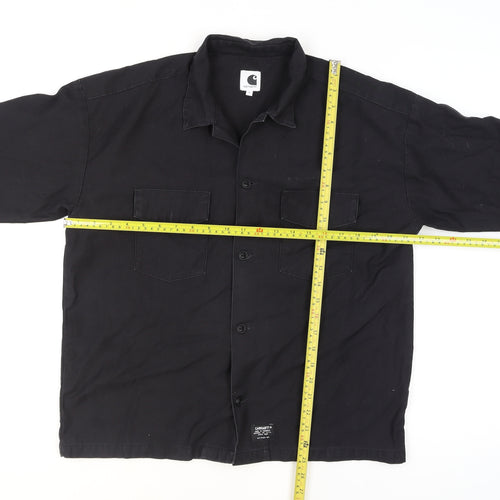 Carhartt Men Black L Long Sleeve Cotton Button-Up Workwear Shirt