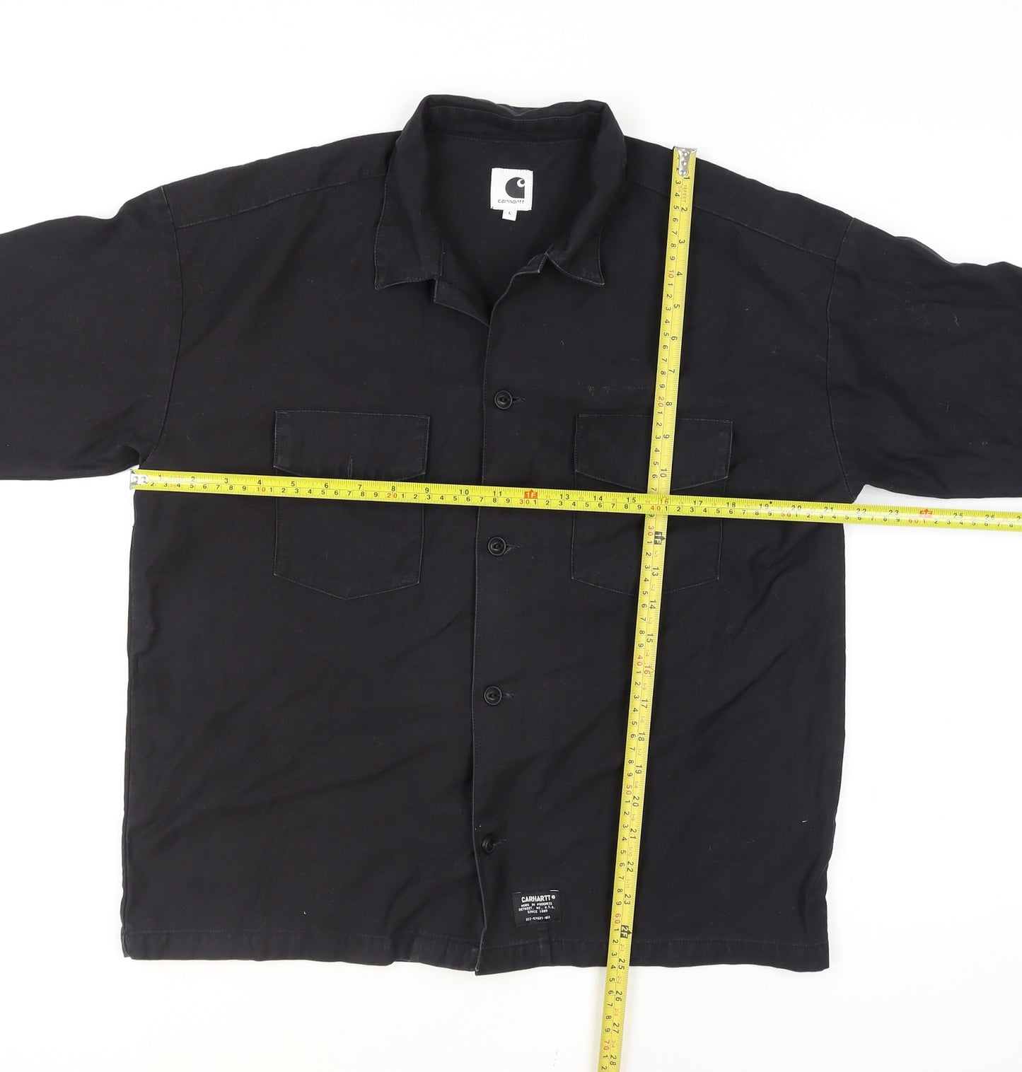 Carhartt Men Black L Long Sleeve Cotton Button-Up Workwear Shirt
