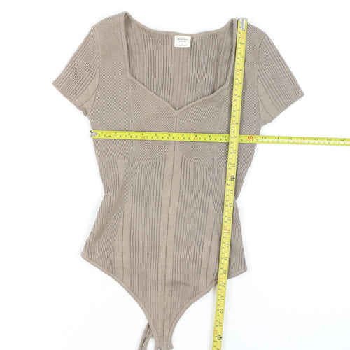 Abercrombie & Fitch Women's Beige Ribbed Knit Sweetheart Neck Bodysuit Size S