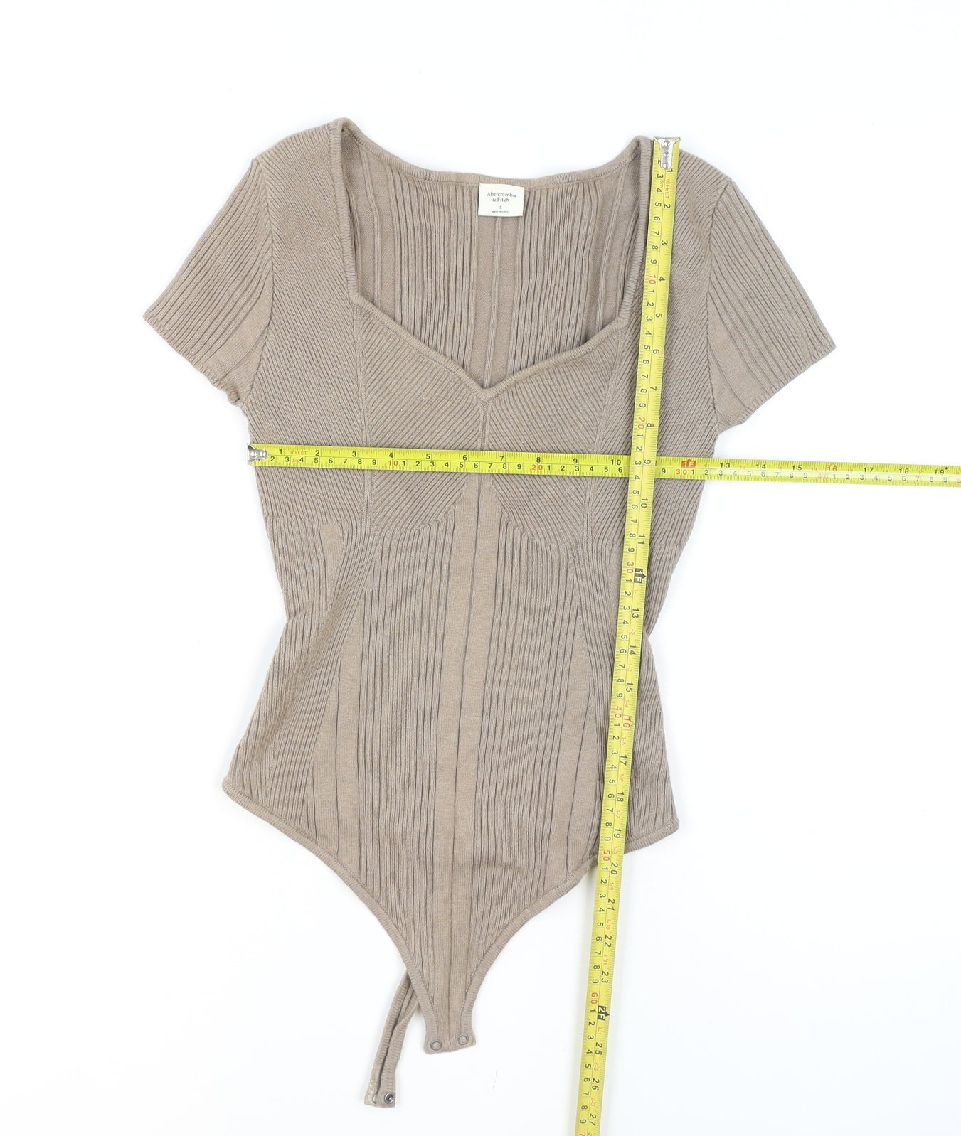 Abercrombie & Fitch Women's Beige Ribbed Knit Sweetheart Neck Bodysuit Size S