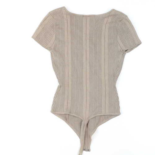 Abercrombie & Fitch Women's Beige Ribbed Knit Sweetheart Neck Bodysuit Size S