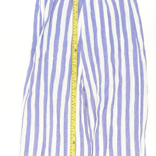 Stradivarius Women Blue White Striped Viscose Wide-Leg Jumpsuit Size 8