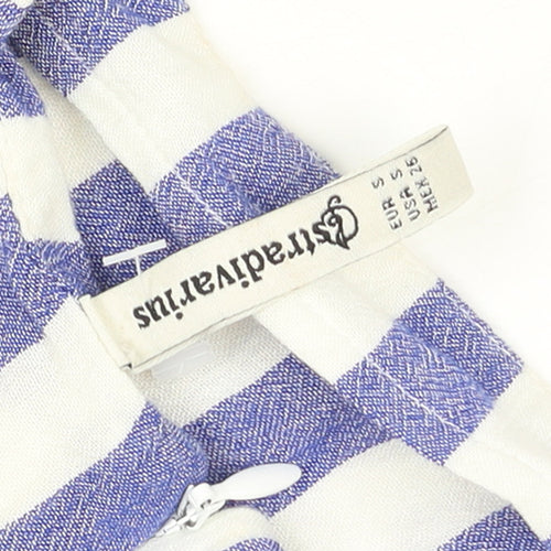 Stradivarius Women Blue White Striped Viscose Wide-Leg Jumpsuit Size 8