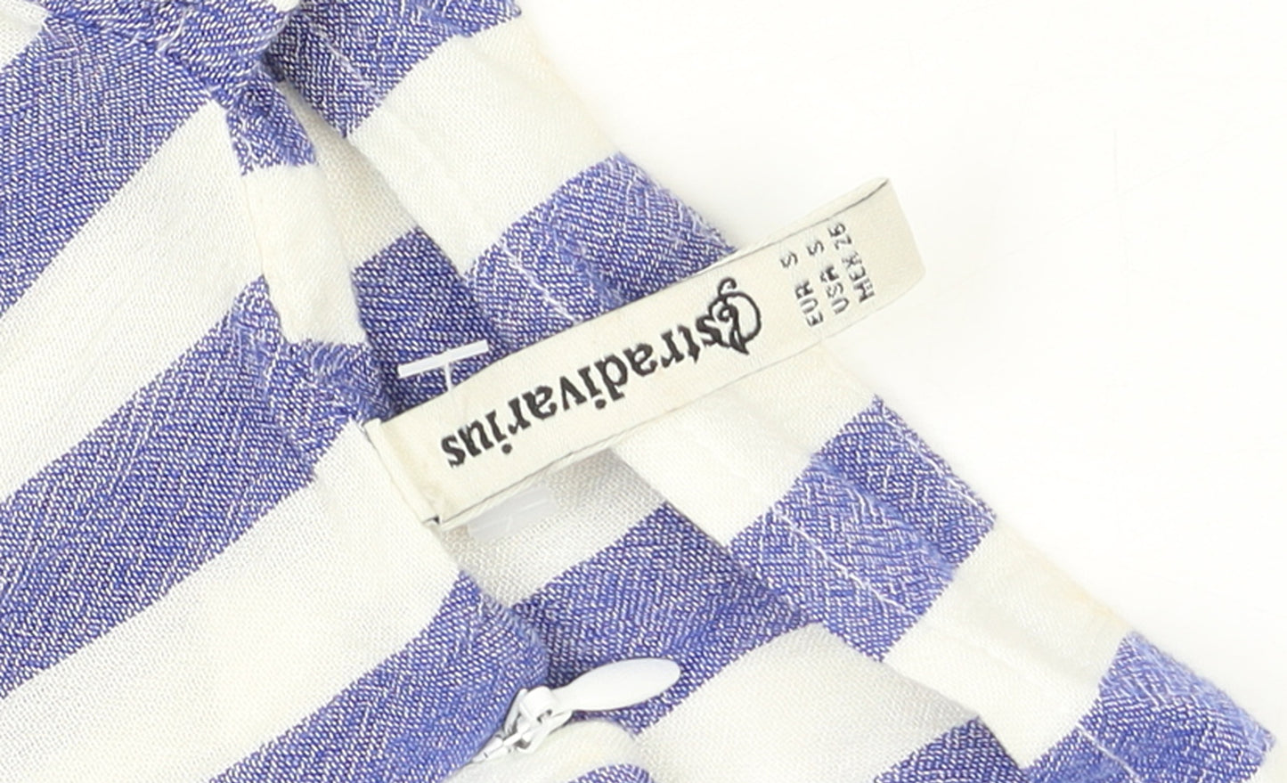 Stradivarius Women Blue White Striped Viscose Wide-Leg Jumpsuit Size 8