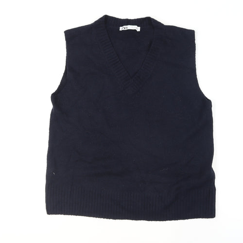 Zara Womens Black Wool Blend V-Neck Sleeveless Knit Vest Size 8