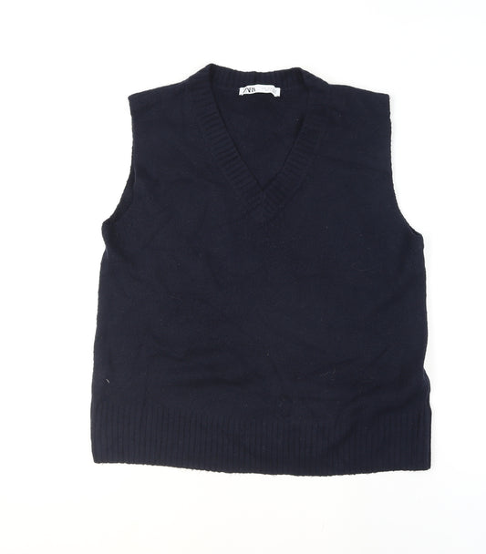 Zara Womens Black Wool Blend V-Neck Sleeveless Knit Vest Size 8