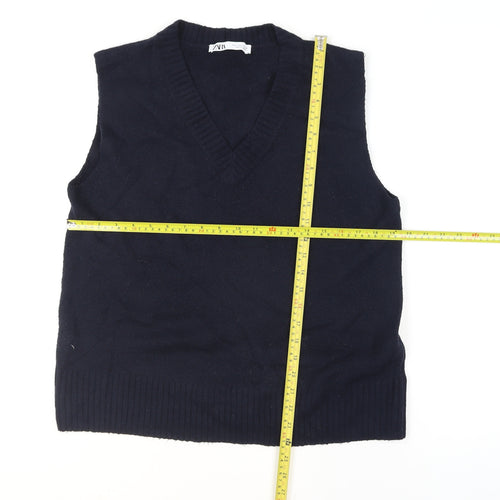 Zara Womens Black Wool Blend V-Neck Sleeveless Knit Vest Size 8