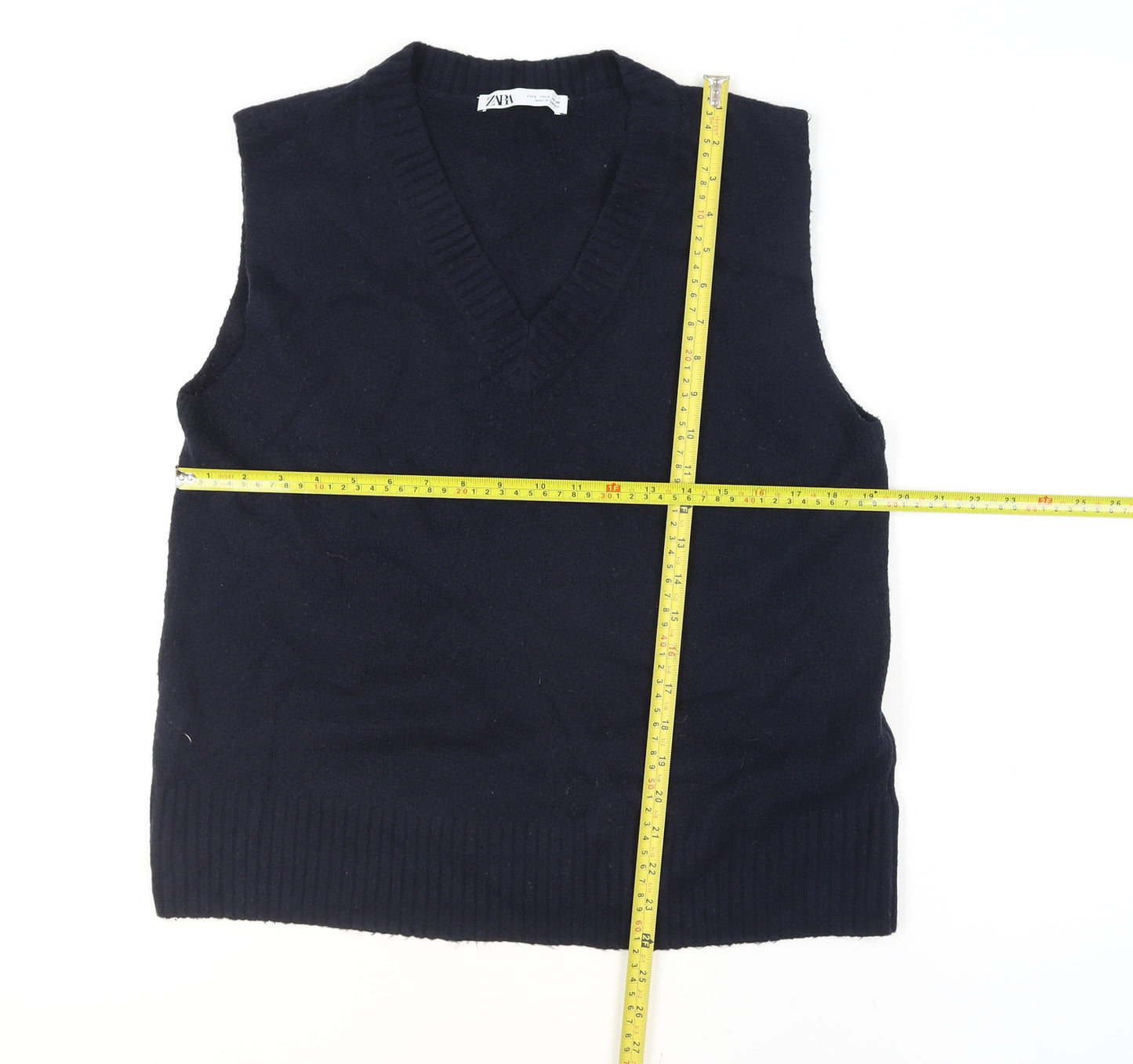 Zara Womens Black Wool Blend V-Neck Sleeveless Knit Vest Size 8