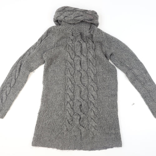 H&M Women’s Grey Chunky Cable Roll Neck Jumper Size 12