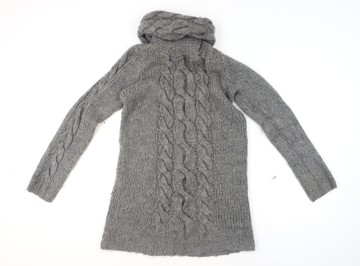 H&M Women’s Grey Chunky Cable Roll Neck Jumper Size 12