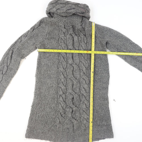 H&M Women’s Grey Chunky Cable Roll Neck Jumper Size 12