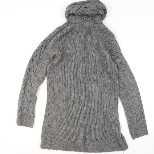 H&M Women’s Grey Chunky Cable Roll Neck Jumper Size 12