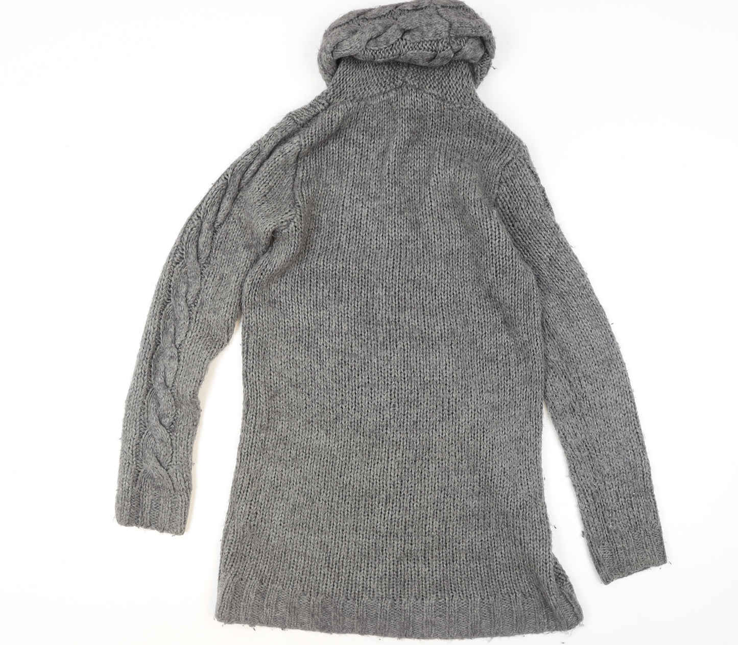 H&M Women’s Grey Chunky Cable Roll Neck Jumper Size 12