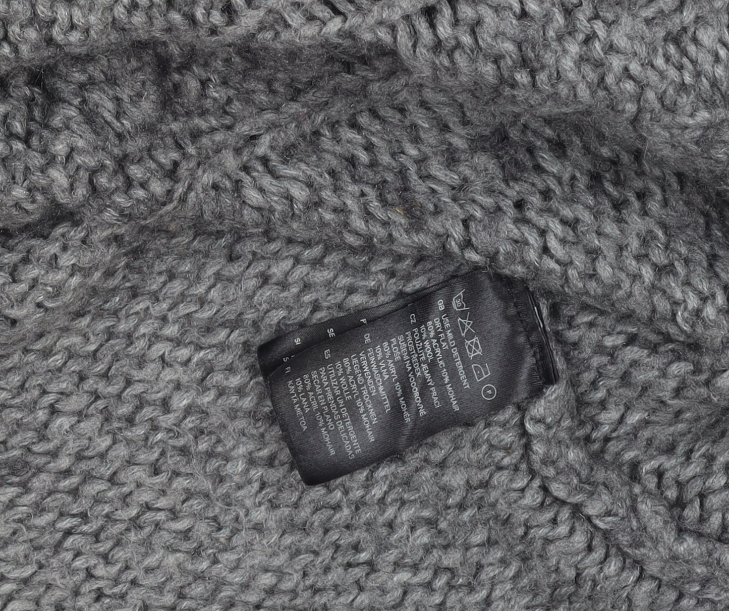 H&M Women’s Grey Chunky Cable Roll Neck Jumper Size 12