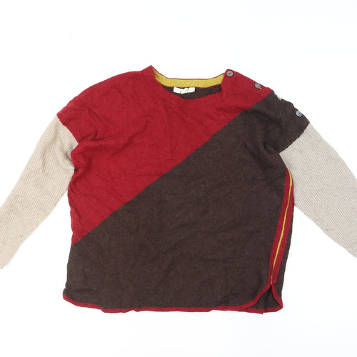 Yarra Stuff Womens Red Brown Beige Colour Block Wool Blend Jumper Size 14