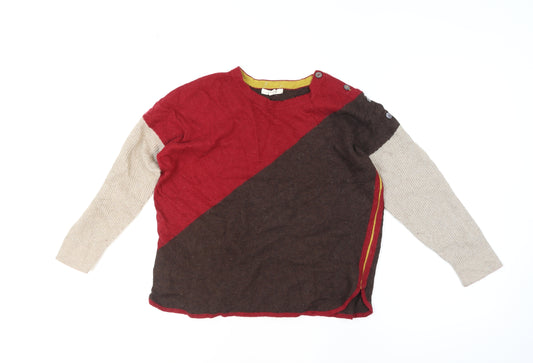 Yarra Stuff Womens Red Brown Beige Colour Block Wool Blend Jumper Size 14