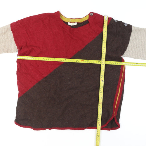 Yarra Stuff Womens Red Brown Beige Colour Block Wool Blend Jumper Size 14