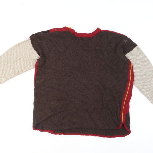 Yarra Stuff Womens Red Brown Beige Colour Block Wool Blend Jumper Size 14